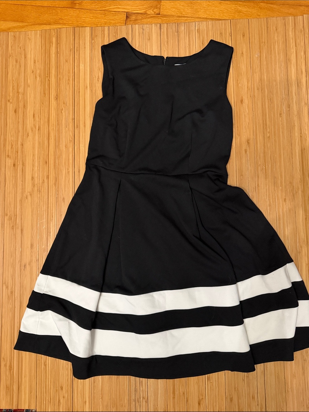 Calvin Klein Black and White Striped Sleeveless Fit-and-Flare Dress